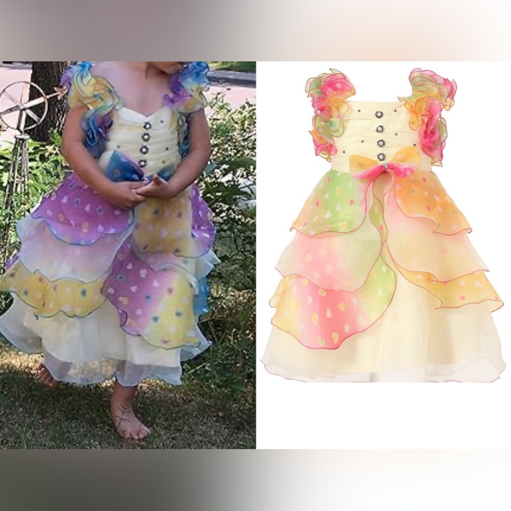 Richie House Girls Multi Layered Pearl & Ruffle Dress